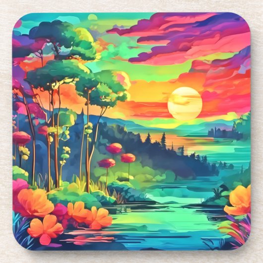 Sunset Fantasy Landschaft Getränkeuntersetzer (Vorderseite)