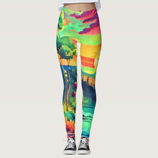 Sunset Fantasy Landschaft Leggings (Vorderseite)