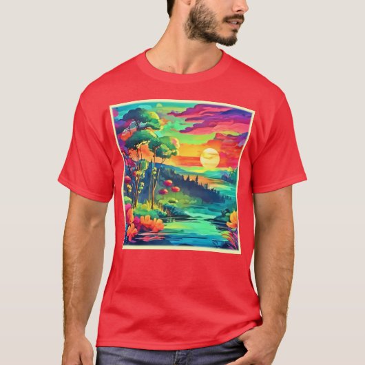 Sunset Fantasy Landschaft T-Shirt (Vorderseite)