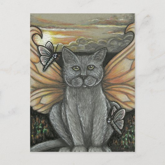 Sunset Feline Fairy Postcard Postkarte (Vorderseite)
