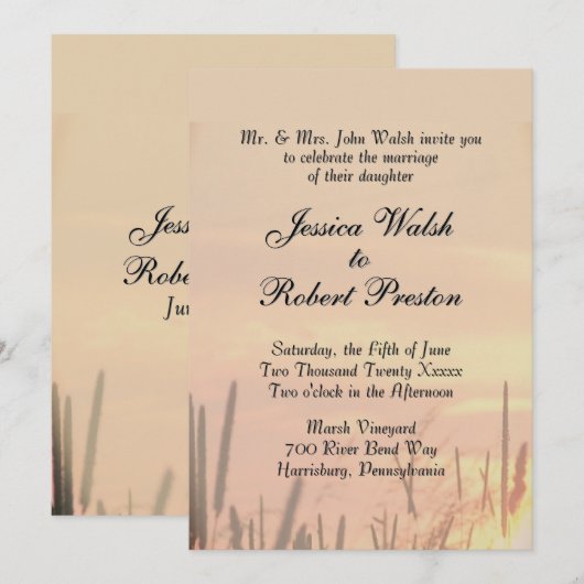 Sunset Field Wedding Invitation Einladung (Vorne/Hinten)