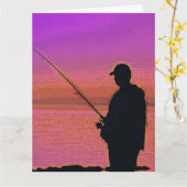 Sunset Fishing-Silhouette Karte (Gelbe Blume)