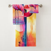 Sunset Flamingo Art Design Badhandtuch Set (Insitu)