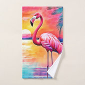 Sunset Flamingo Art Design Badhandtuch Set (Handtuch)