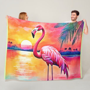 Sunset Flamingo Art Design Fleecedecke