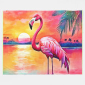Sunset Flamingo Art Design Fleecedecke (Vorderseite (Horizontal))