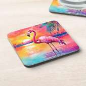 Sunset Flamingo Art Design Getränkeuntersetzer (Linke Seite)
