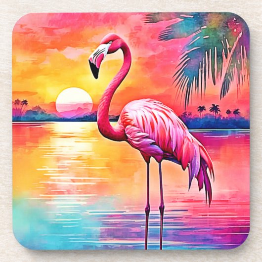 Sunset Flamingo Art Design Getränkeuntersetzer (Vorderseite)