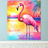Sunset Flamingo Art Design Leinwanddruck (Insitu (Holzboden))