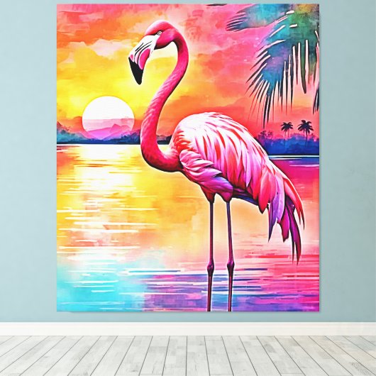 Sunset Flamingo Art Design Leinwanddruck (Insitu (Holzboden))