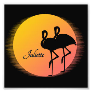 Sunset Flamingos Persönlich mit Namen Fotodruck