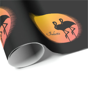 Sunset Flamingos Persönlich mit Namen Geschenkpapier