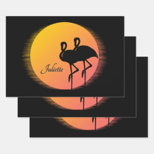 Sunset Flamingos Persönlich mit Namen Geschenkpapier Set