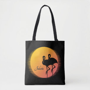 Sunset Flamingos Persönlich mit Namen Tasche
