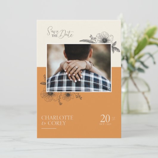 Sunset Floral Save The Date (Stehend Vorderseite)