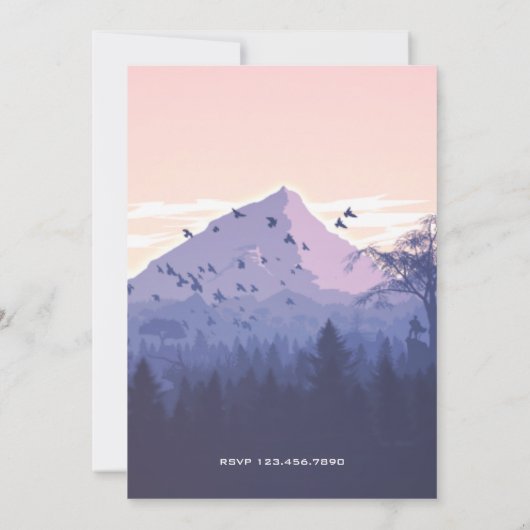 Sunset Forest Mountain Babydusche Einladung (Rückseite)