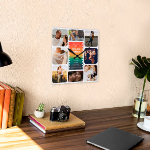 Sunset Foto Collage Mr. und Mrs. 1 Jubiläum Quadratische Wanduhr