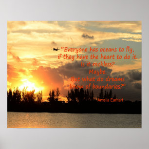 Sunset Foto mit Amelia Earhart Zitat Poster