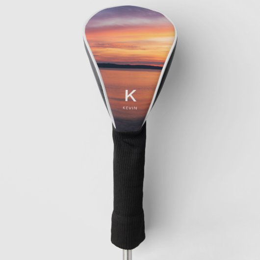 Sunset-Foto mit benutzerdefiniertem Monogramm und Golf Headcover (Vorderseite)