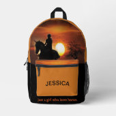 Sunset Girl Who Liebe Horns Personalisierter Name Bedruckter Rucksack (Vorderseite)