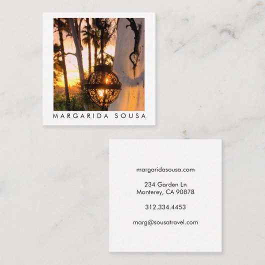 Sunset Glow Garden Foto Reisen Spanien Quadratische Visitenkarte (Vorne/Hinten)