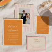 Sunset Glow Orange Script Wedding Menu Card Einladung