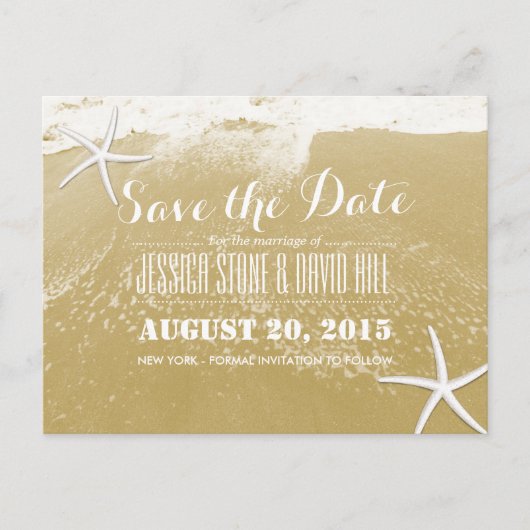 Sunset Gold Beach & Starfish Save the Date Ankündigungspostkarte (Vorderseite)