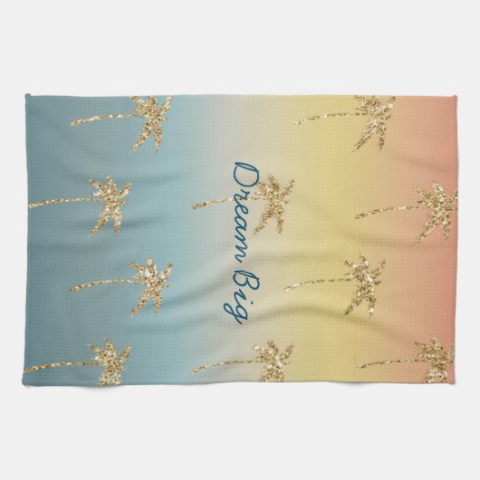 Sunset Gold Glitzer Palm Trees Geschirrtuch (Horizontal)