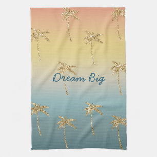 Sunset Gold Glitzer Palm Trees Geschirrtuch