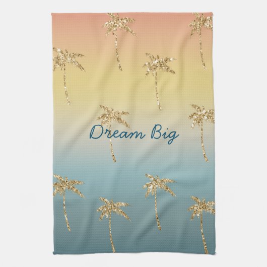 Sunset Gold Glitzer Palm Trees Geschirrtuch (Vertikal)
