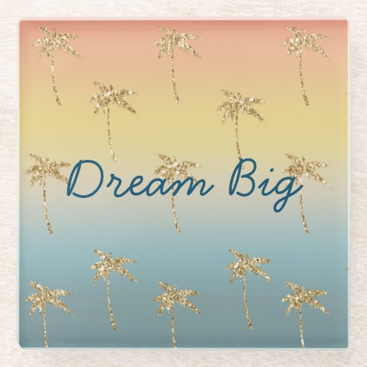 Sunset Gold Glitzer Palm Trees Glasuntersetzer (Vorderseite)