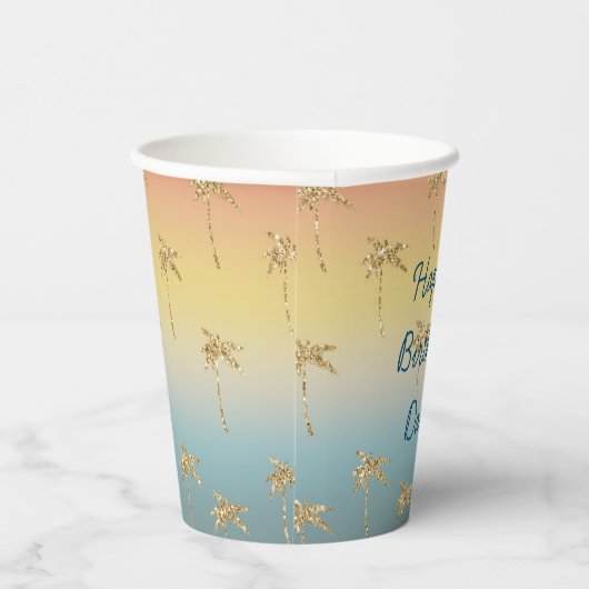 Sunset Gold Glitzer Palm Trees Pappbecher (Rechts)