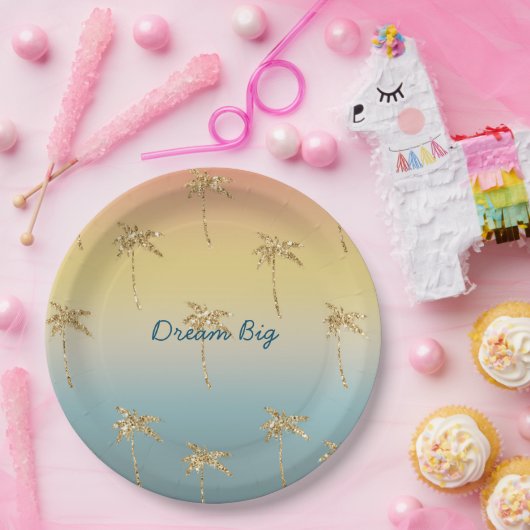 Sunset Gold Glitzer Palm Trees Pappteller (Party)