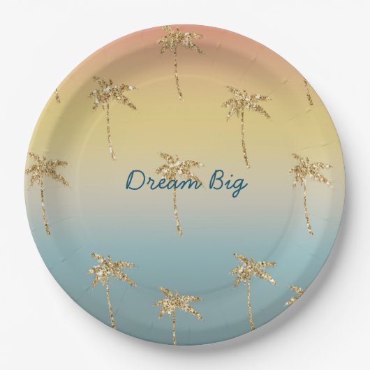 Sunset Gold Glitzer Palm Trees Pappteller (Vorderseite)