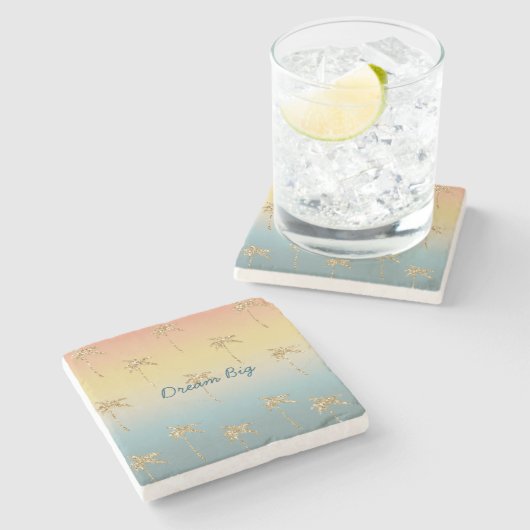 Sunset Gold Glitzer Palm Trees Steinuntersetzer (Seitenansicht)