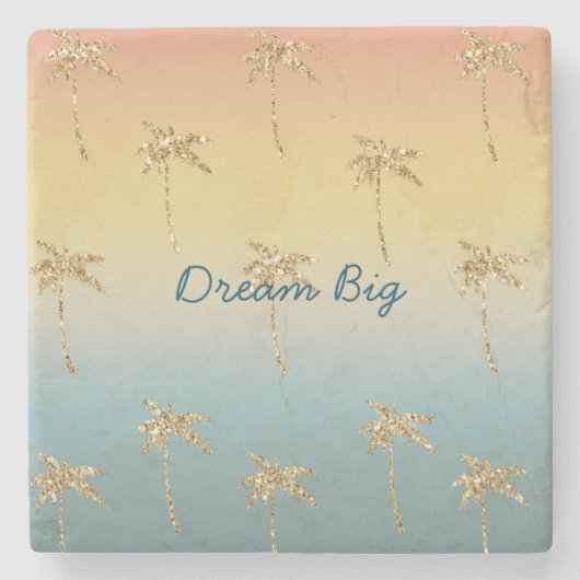 Sunset Gold Glitzer Palm Trees Steinuntersetzer (Vorderseite)