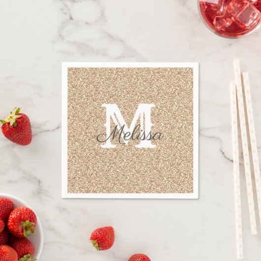 Sunset Gold Glitzer & Sparkle Monogram Napkin Serviette (Beispiel)