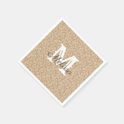 Sunset Gold Glitzer & Sparkle Monogram Napkin Serviette (Ecke)