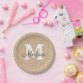 Sunset Gold Glitzer & Sparkle Monogram Paper Plate Pappteller (Party)