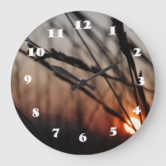 Sunset Golden Sun Round (Large) Wall Clock Große Wanduhr (Vorderseite)