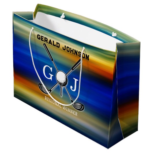 Sunset Golf Monogram Design Große Geschenktüte (Rückseite Schrägansicht)
