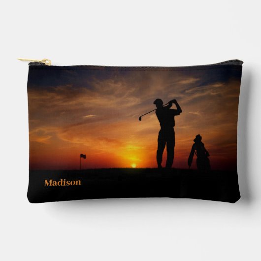 Sunset Golfer individuelle Name Zubehörtasche (Vorderseite)