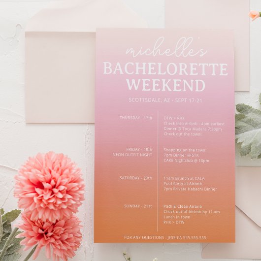 Sunset Gradient Bachelorette Agenda Itinerary Save The Date