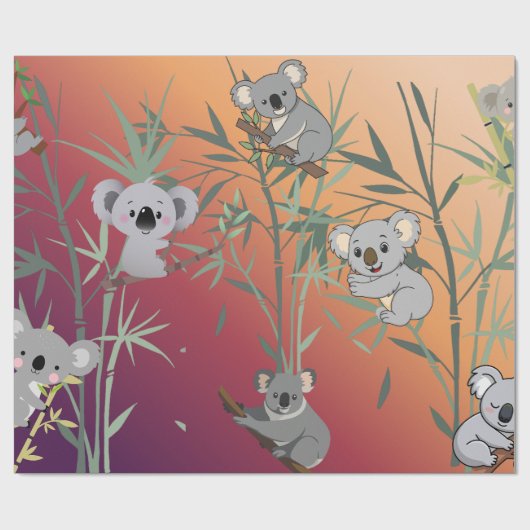 Sunset Gradient Cute Koala & Bamboo Geschenkpapier (Flach)