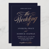 Sunset Gradient Deep Blue Gold Calligraphy Wedding Einladung (Vorne/Hinten)