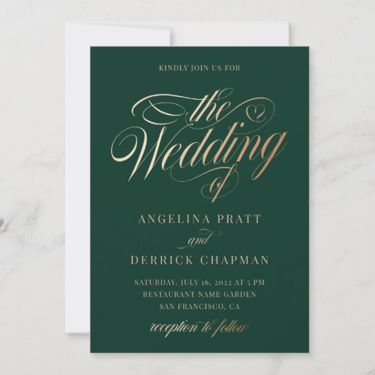 Sunset Gradient Emerald Green Calligrafy Wedding Einladung (Vorderseite)