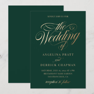 Sunset Gradient Emerald Green Calligrafy Wedding  Einladung