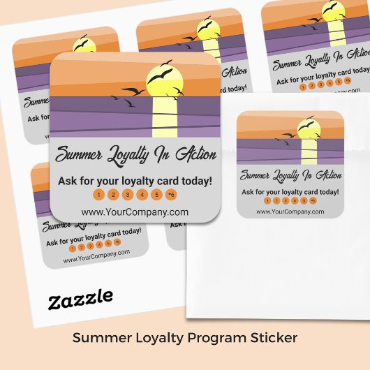 Sunset & Gray Template - Summer Loyalty Programm Quadratischer Aufkleber