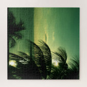 SunSet Green Blue Sky & Sea Silhouetted Palm Tree Puzzle (Horizontal)