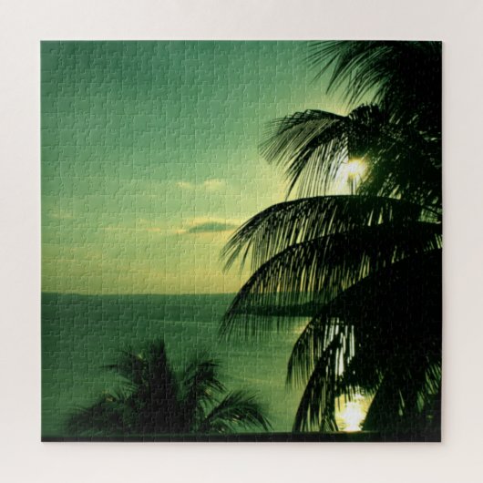 SunSet Green Blue Sky & Sea Silhouetted Palm Tree Puzzle (Vertikal)